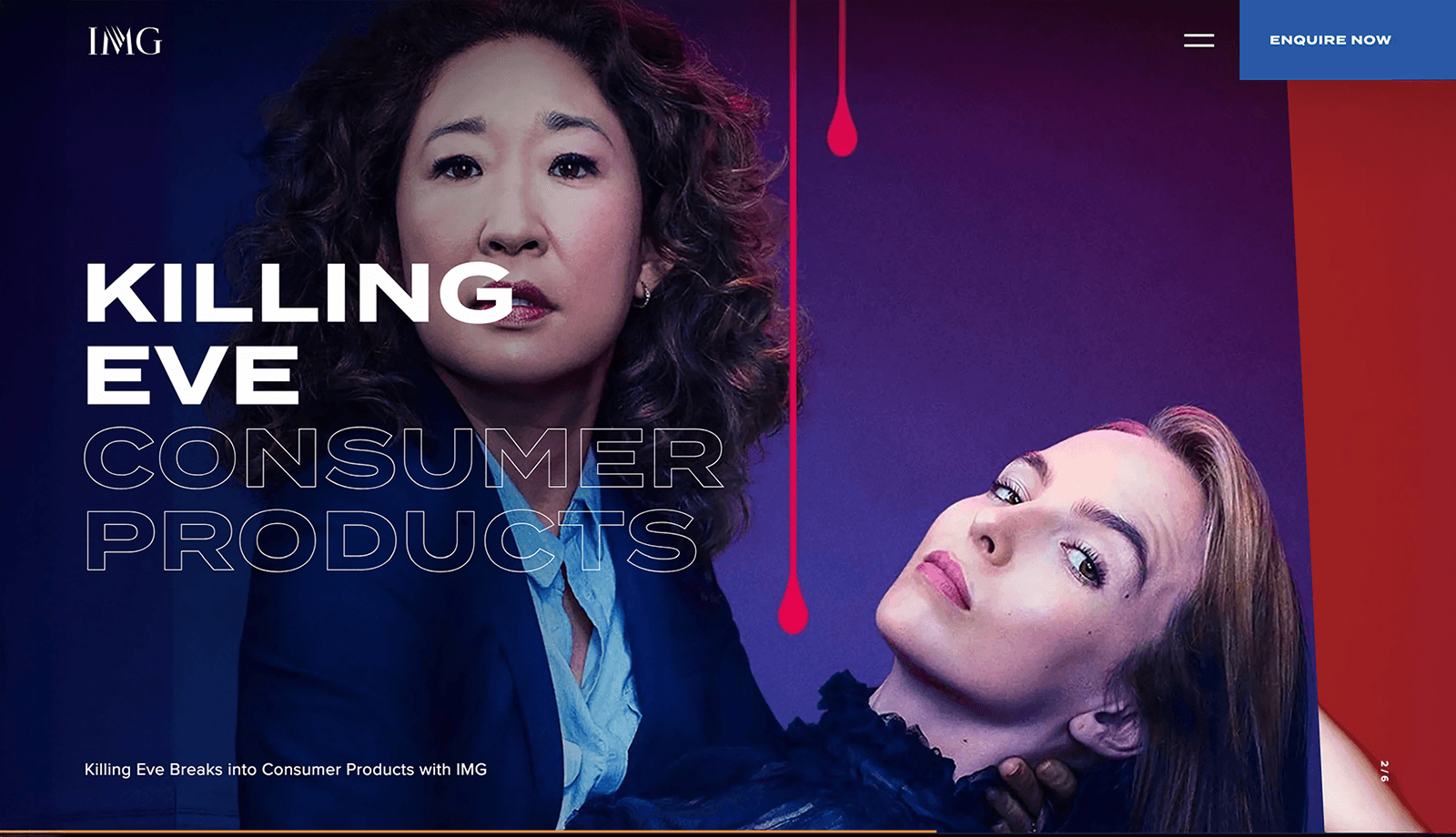 A desktop screenshot of the new 2021 version of the IMG Licensing website, showing the bigger, bolder use of client imagery and animation.