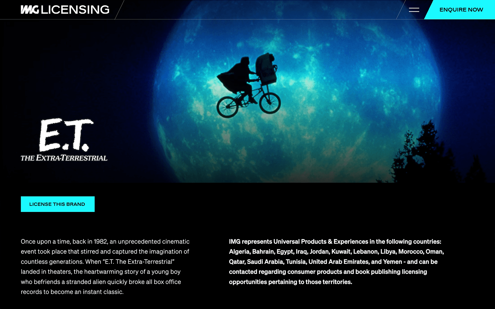 A screenshot of the 2026 IMG Licensing brand page, featuring ET the Extra Terrestrial, after the redesign.