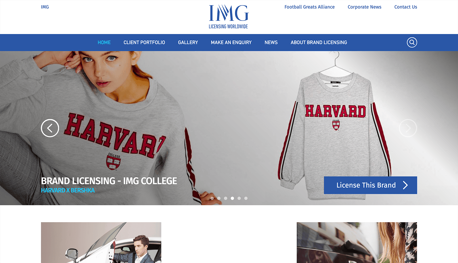 A desktop screenshot of the IMG Licensing website as it existed prior to 2021.